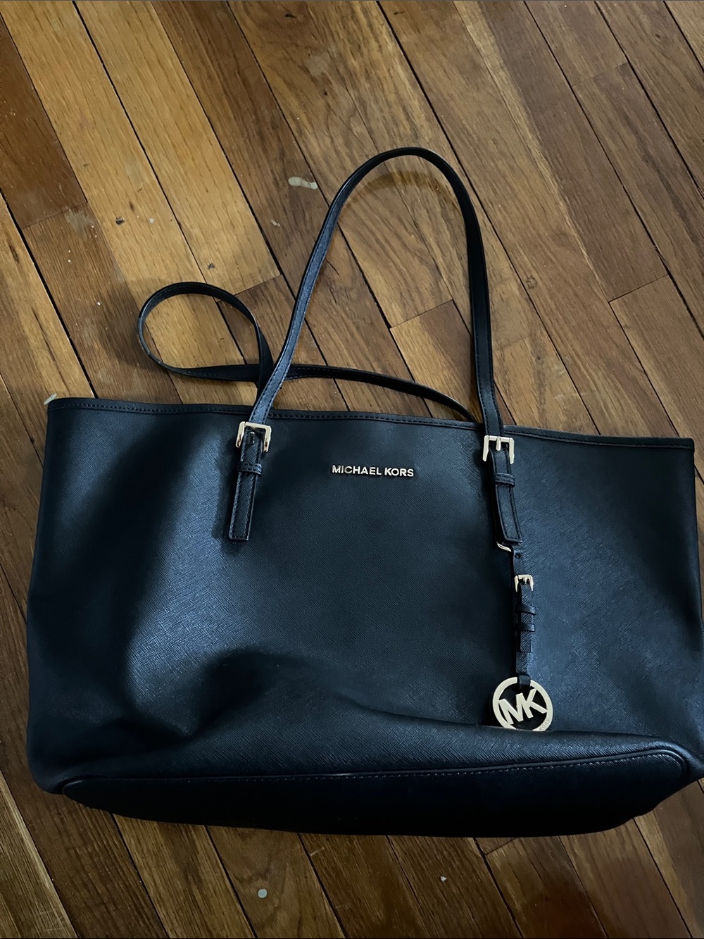 Michael Kors Black Saffiano Tote with Gold MK Charm